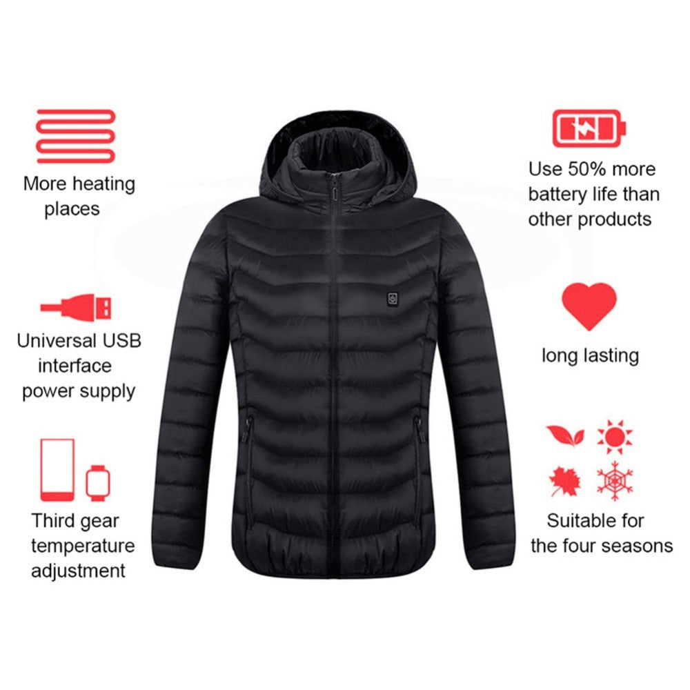 USB Heated Winter Jacket – Electric Thermal Coat with Adjustable Heating Zones